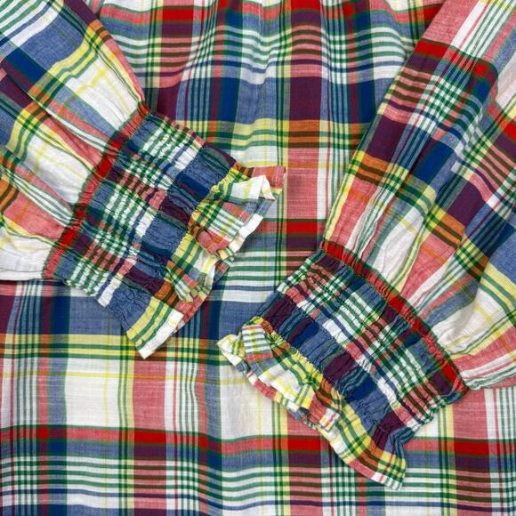Brooks Brothers L/S Blouse Top Womens Medium Plaid Colorful Smocked Neck Peasant - Picture 3 of 11